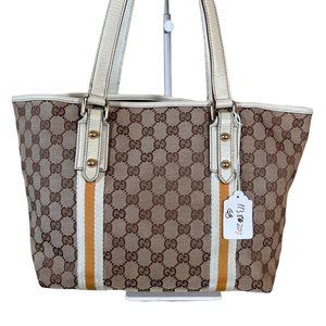 Authentic Gucci Shoulder Bag Brown Canvas Used GG Handbag Vintage